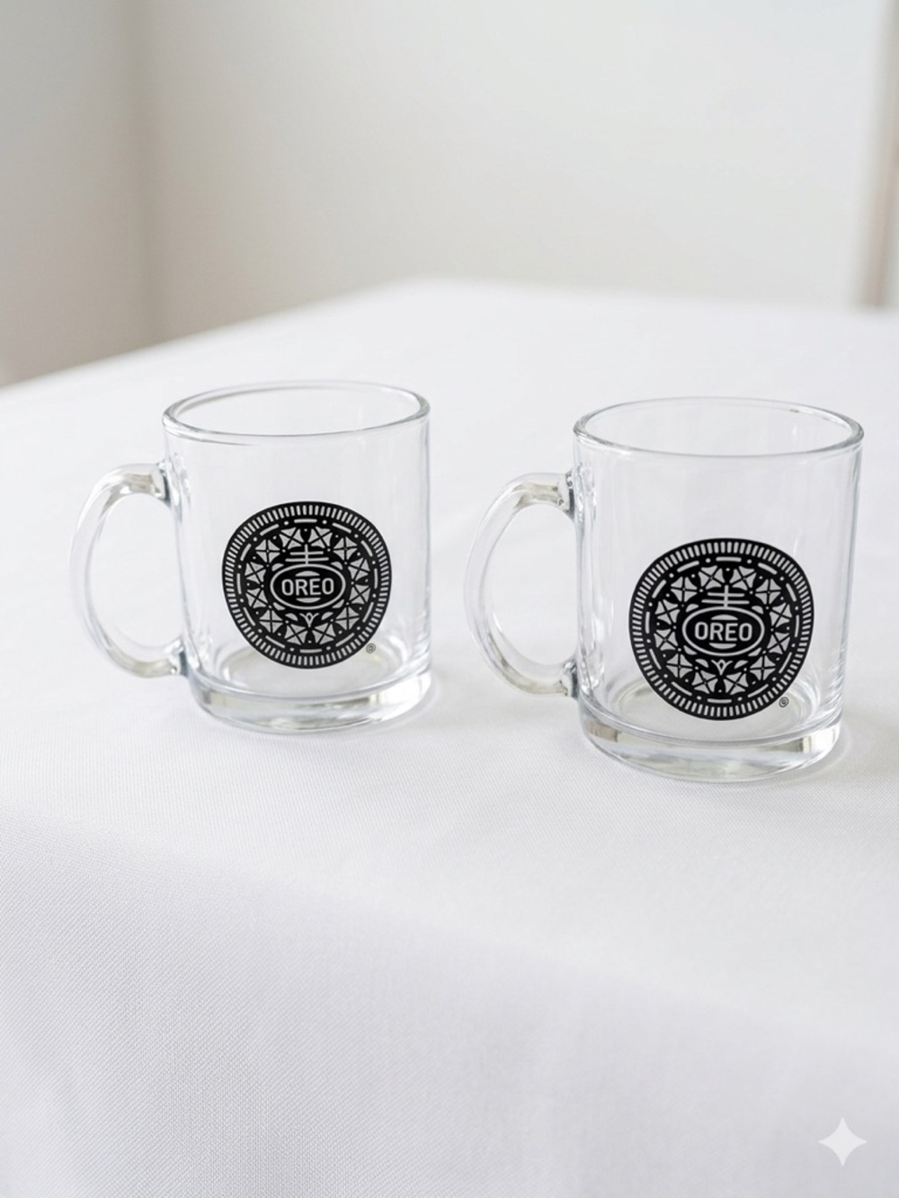 Vintage OREO Clear Glass Mug Set Nabisco Milk & Cookies